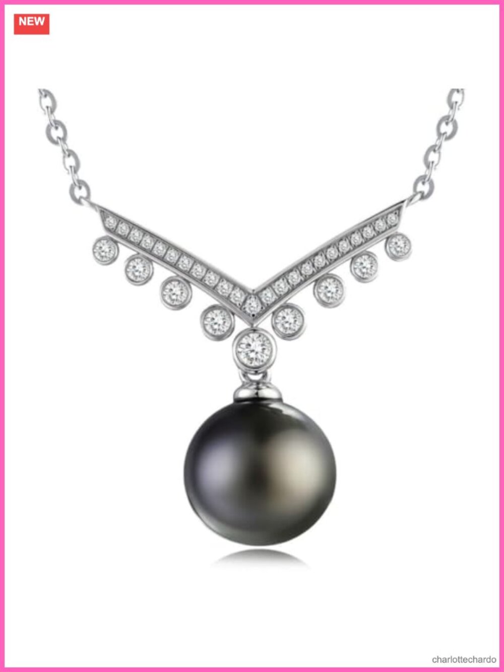 Tahitian Pearl Moissanite Sterling Silver Pendant Necklace 18in